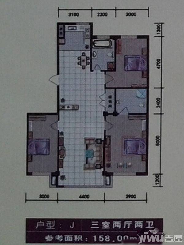 紫都纾苑3室2厅2卫158㎡户型图