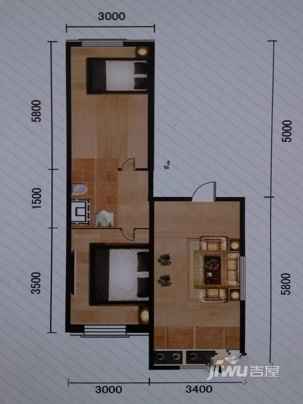 香江家园2室1厅1卫65㎡户型图