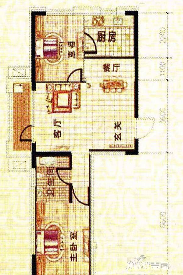 溪城丽景2室2厅1卫87.2㎡户型图