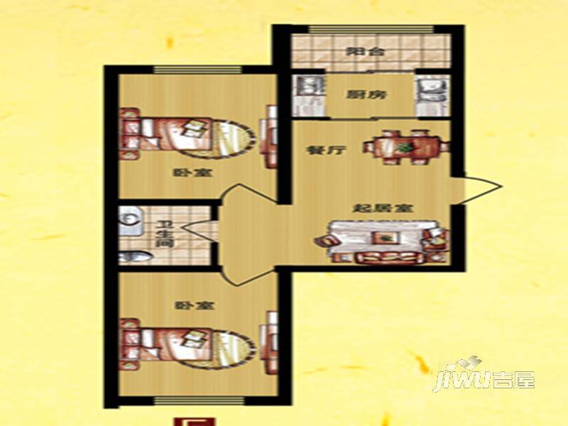 东方新湖俪城2室1厅1卫63.2㎡户型图