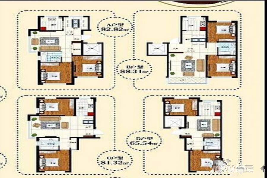 明翠山庄2室1厅1卫82.8㎡户型图