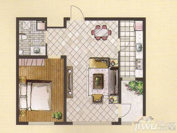 世福佳苑1室2厅1卫66㎡户型图