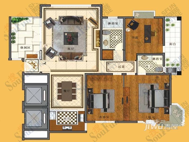 凯润花园3室2厅2卫170.3㎡户型图