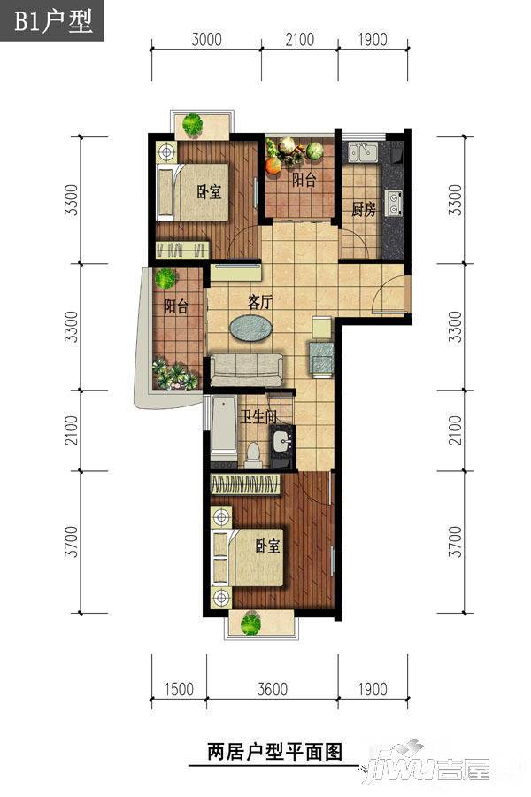 顺泽翠屏湾2室1厅1卫75㎡户型图