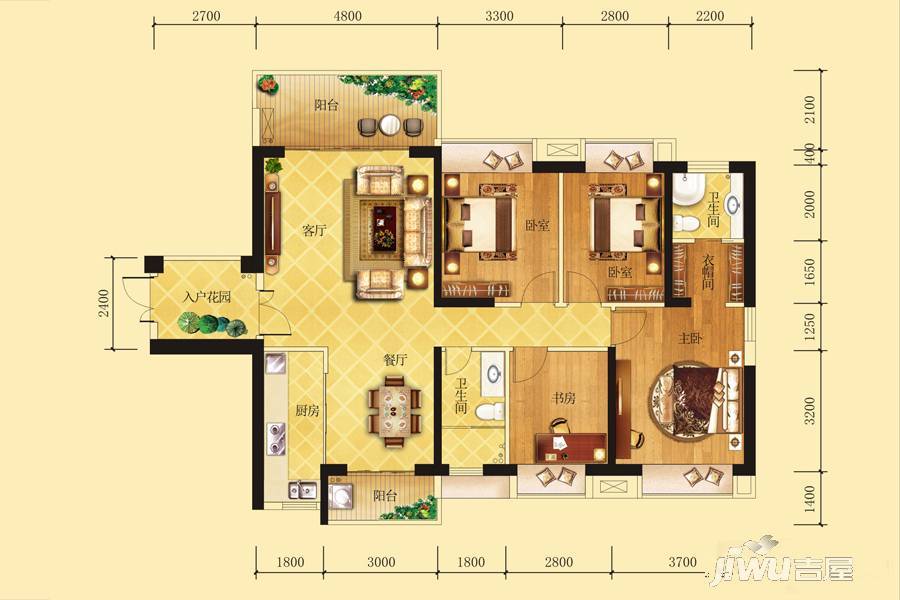 四季华庭阳光华府4室2厅2卫144㎡户型图