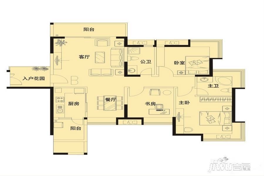 义方家园3室2厅2卫129.7㎡户型图