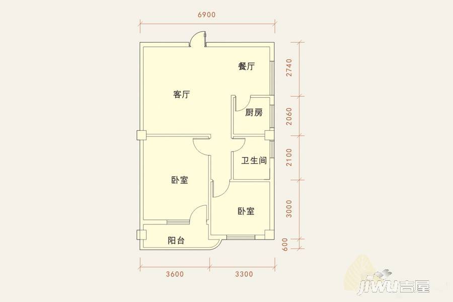 宝庆花园二期2室2厅1卫86㎡户型图