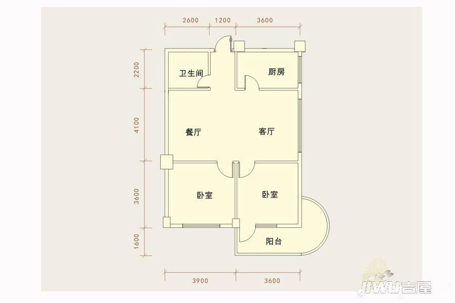 宝庆花园二期2室2厅1卫97㎡户型图