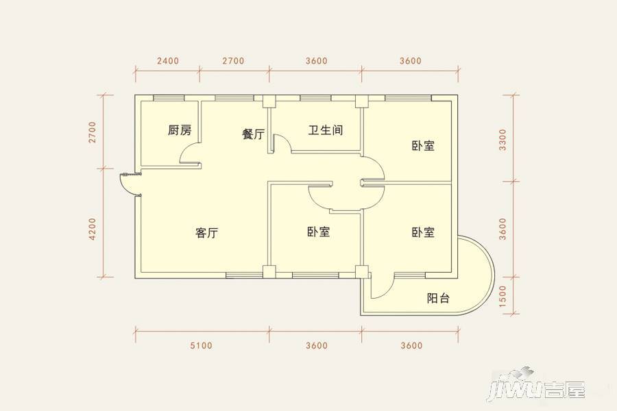 宝庆花园二期3室2厅1卫110㎡户型图