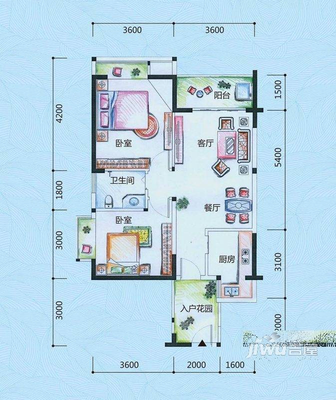 南海阳光2室2厅1卫81.7㎡户型图