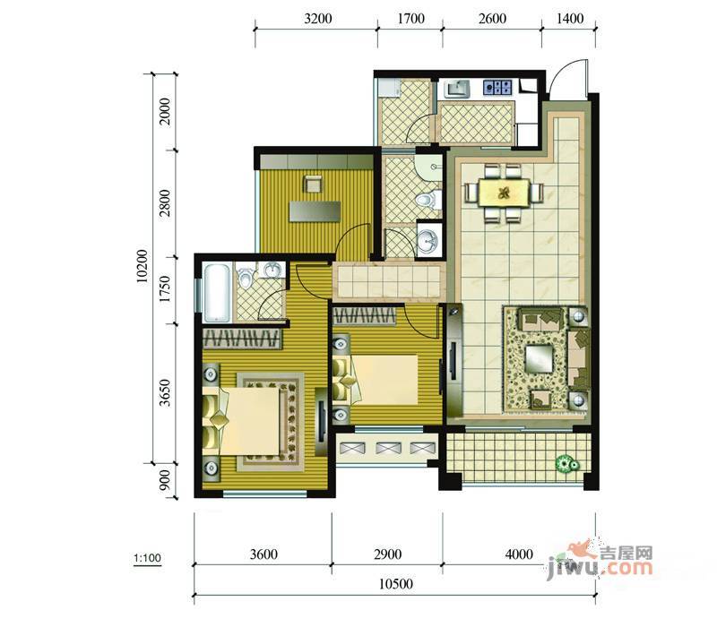 文澜华府3室2厅2卫95.2㎡户型图