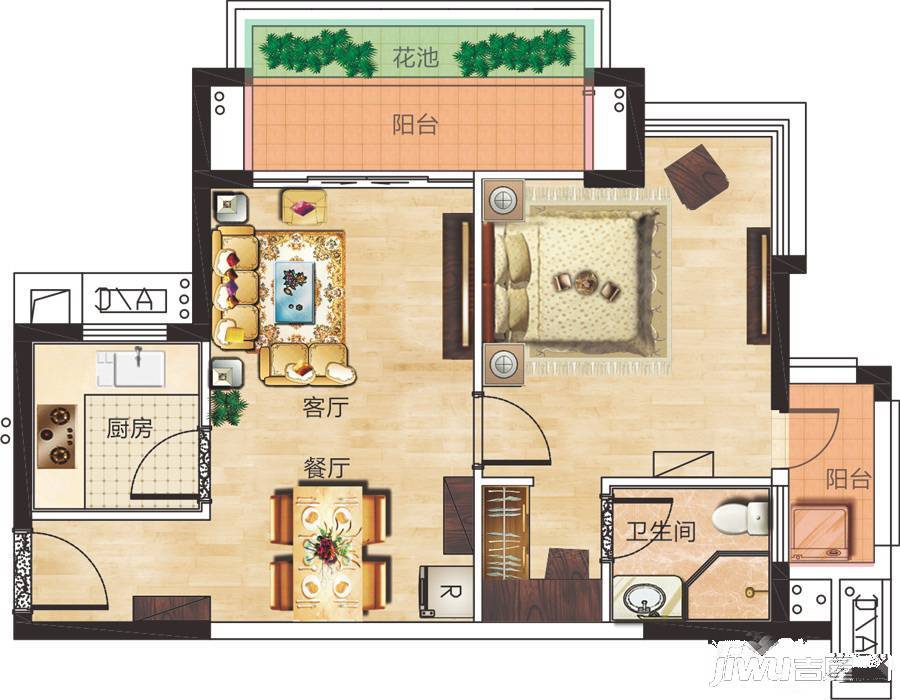 桃源居御品1室2厅1卫60.7㎡户型图