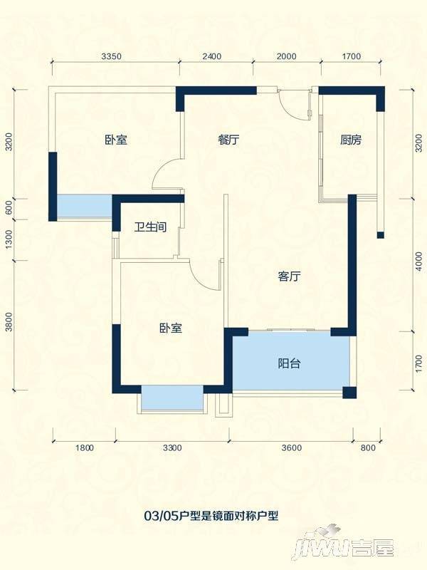 香榭花园2室2厅2卫83.8㎡户型图