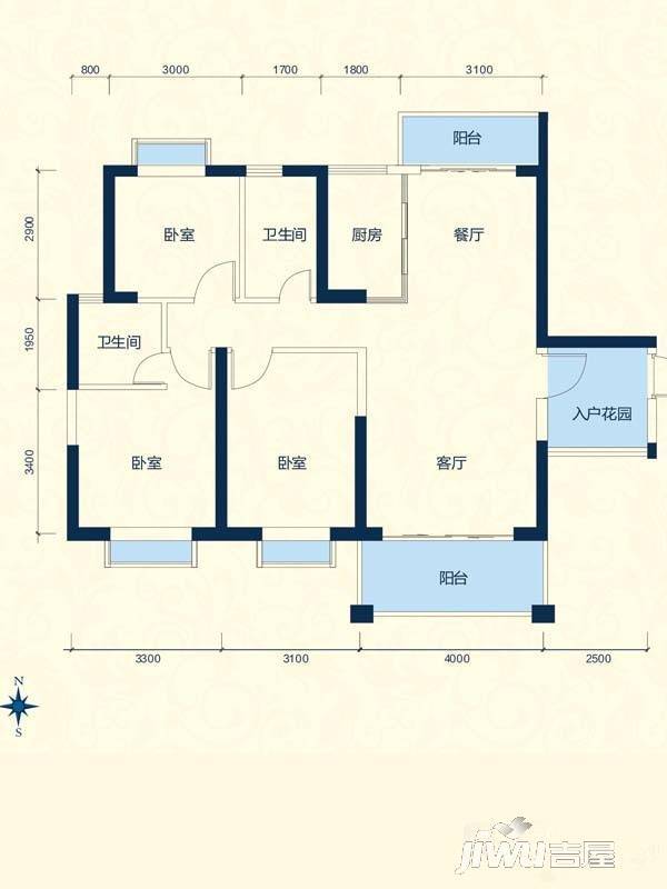 香榭花园3室2厅2卫117.9㎡户型图