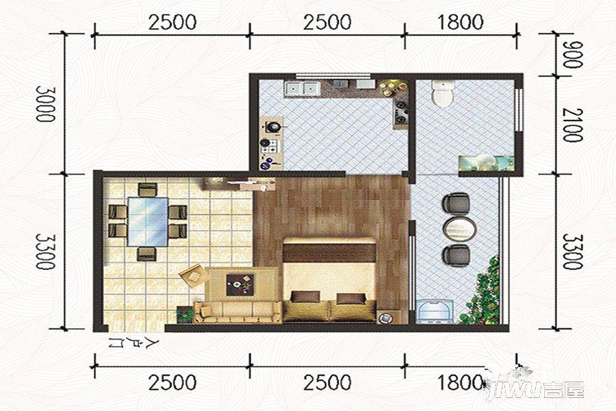 昌江福源小区1室1厅1卫40.8㎡户型图