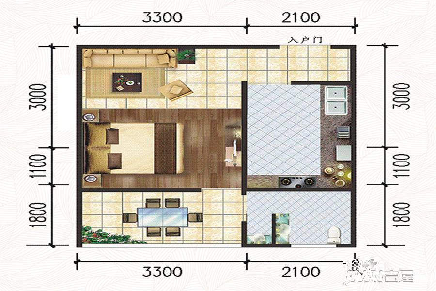 昌江福源小区1室1厅1卫42.3㎡户型图