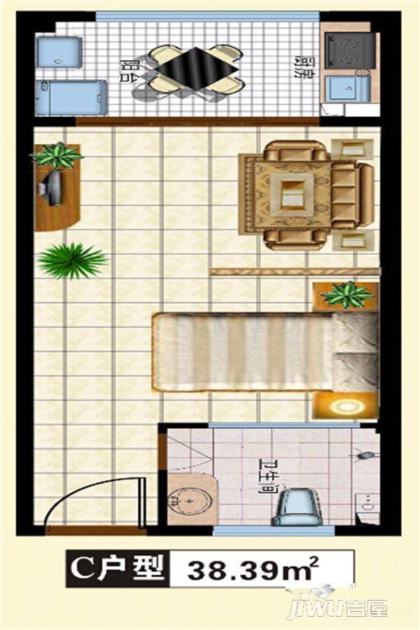 万祥温泉家园1室1厅1卫38.4㎡户型图