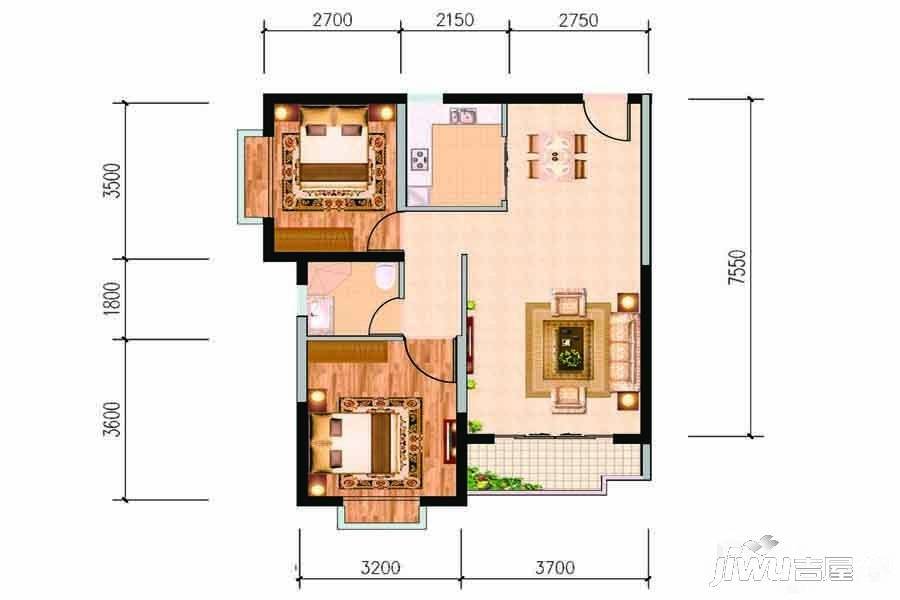 国和苑2室2厅1卫79.8㎡户型图