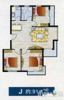 凤凰湖3室2厅1卫91㎡户型图