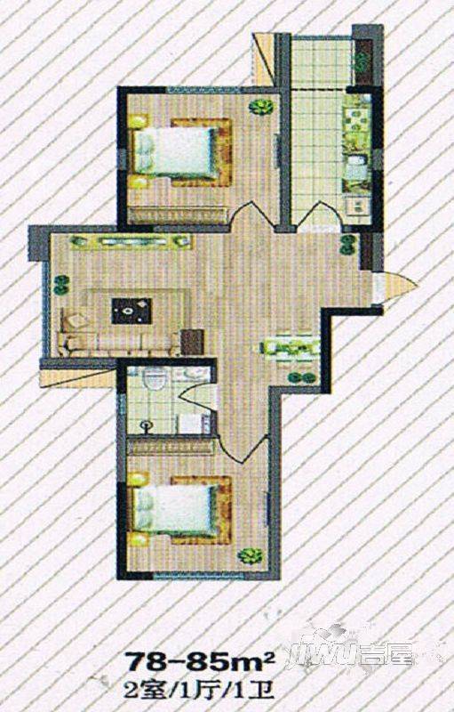 瑞景花园2室1厅1卫户型图