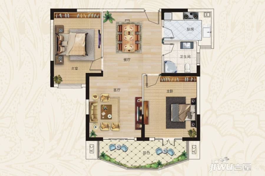 天鹅山庄2室2厅1卫107.4㎡户型图