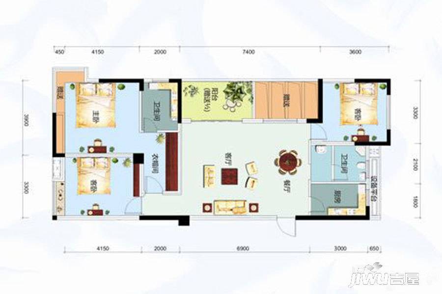 宝佳利碧波春城3室2厅2卫131㎡户型图