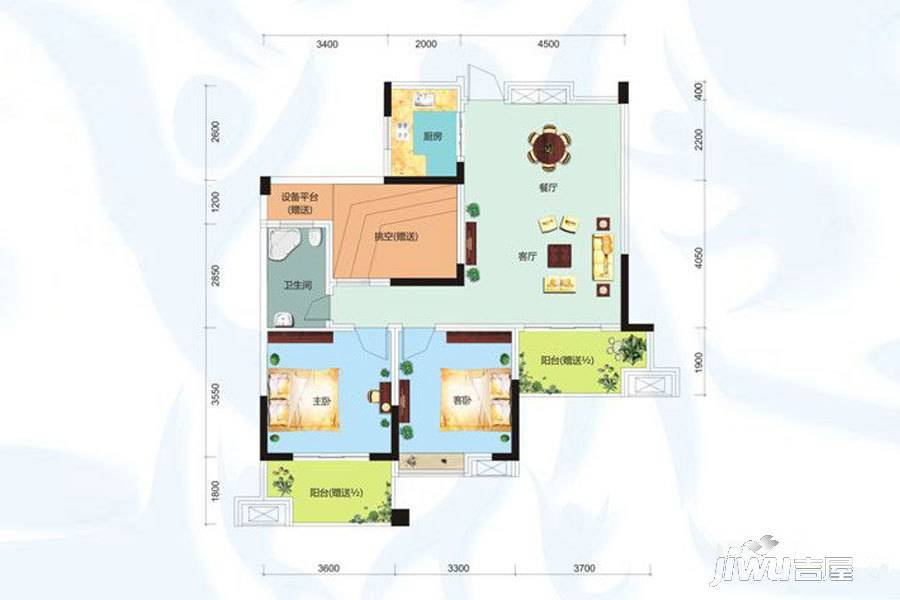 宝佳利碧波春城2室2厅1卫89㎡户型图