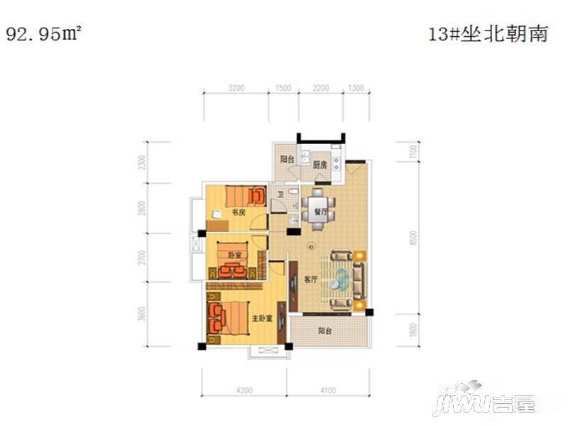 君林金桂园3室2厅1卫93㎡户型图