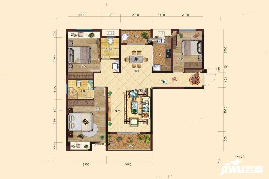 华夏福庭3室2厅2卫114.9㎡户型图