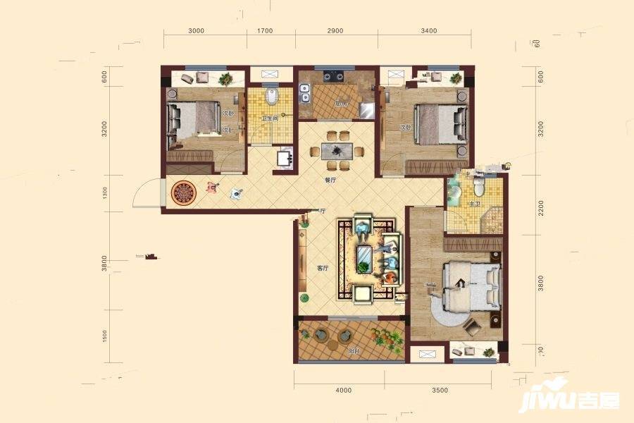 华夏福庭3室2厅2卫111.6㎡户型图