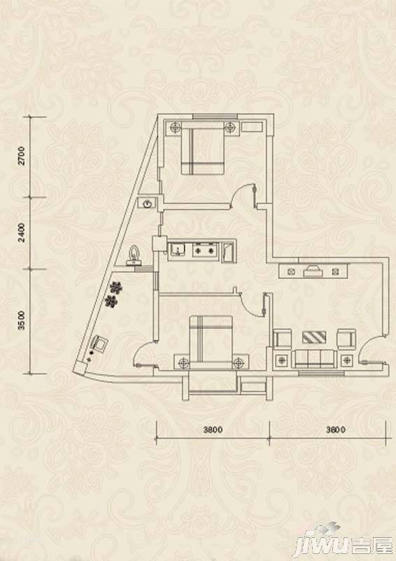 英伦华府二期2室1厅1卫69.5㎡户型图