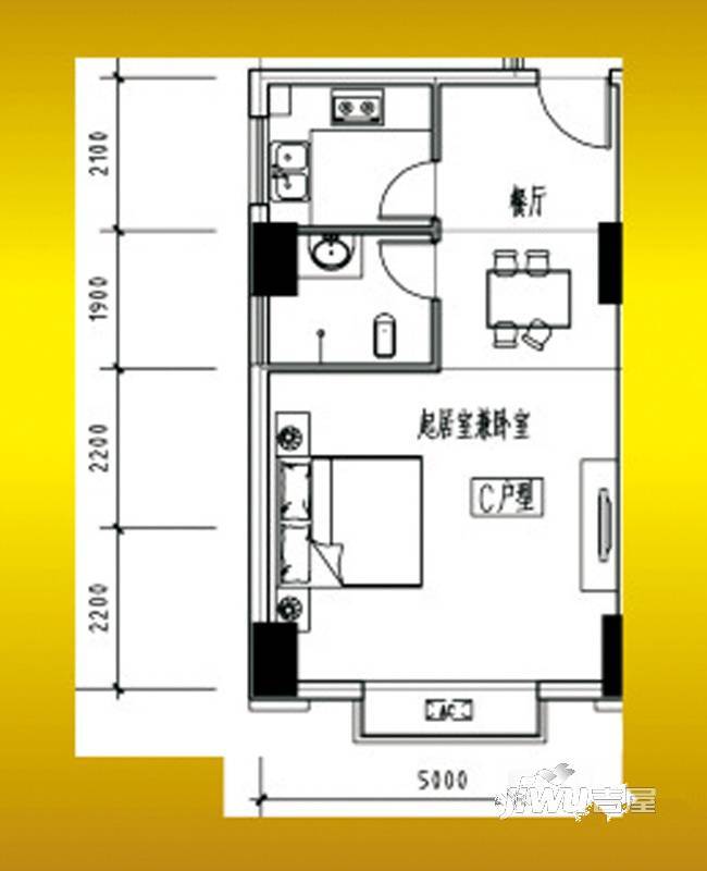 前锦公寓1室1厅1卫55㎡户型图