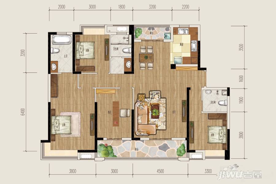 绿地铂派公寓4室2厅3卫173㎡户型图