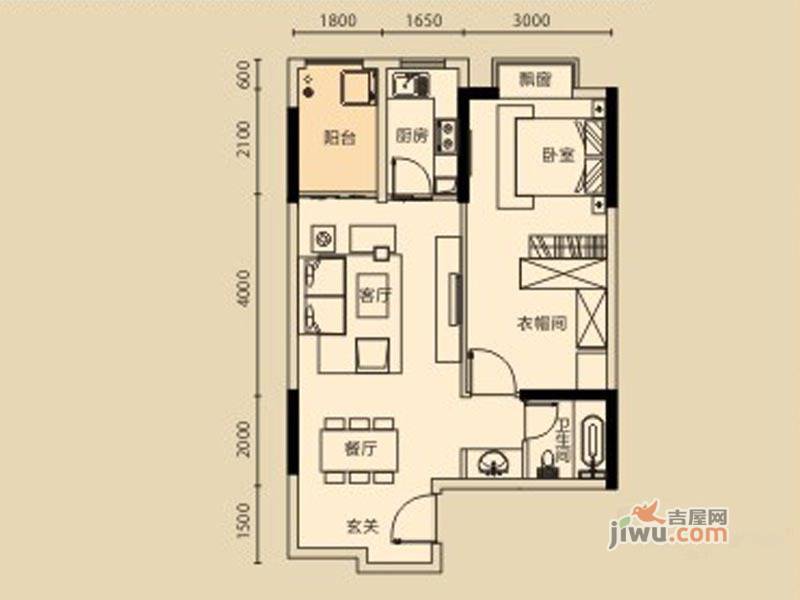 山水檀溪二期1室2厅1卫65.2㎡户型图