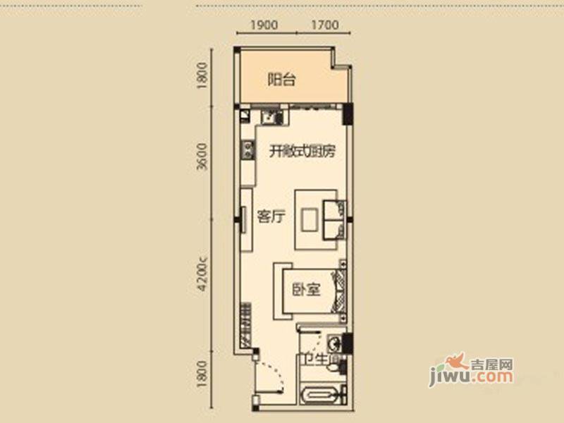 山水檀溪二期1室2厅1卫46.8㎡户型图