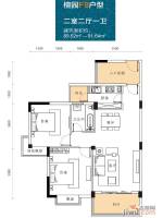 山水檀溪二期2室2厅1卫89.5㎡户型图