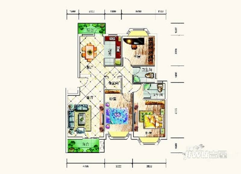 优地美舍3室2厅2卫118.4㎡户型图