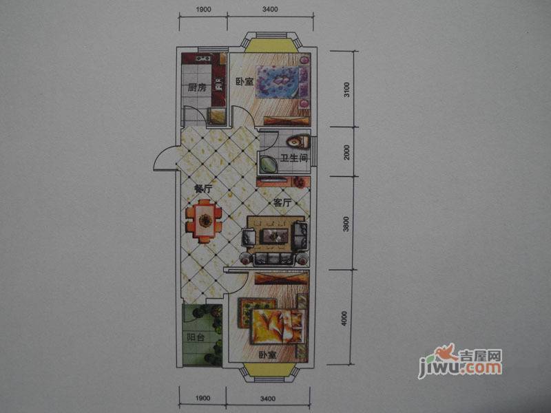 优地美舍2室2厅1卫76㎡户型图