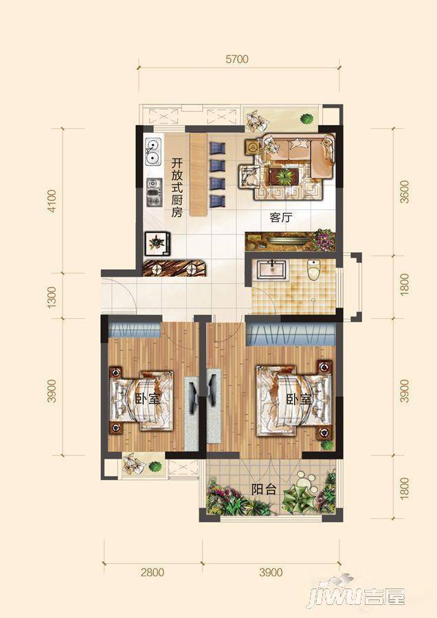 上品2室2厅1卫85㎡户型图