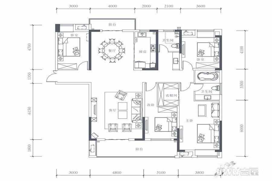 九街十八巷4室2厅2卫210㎡户型图