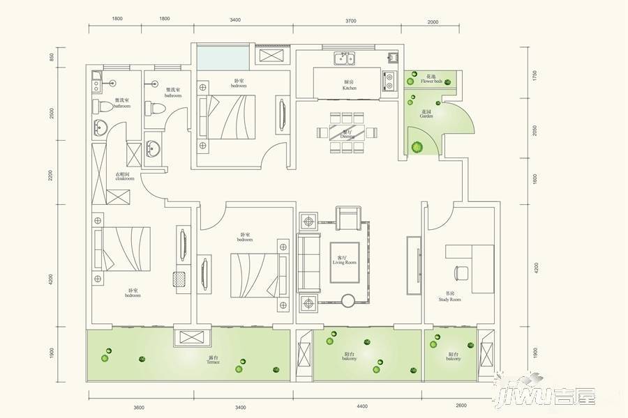 山河万里4室2厅2卫137㎡户型图