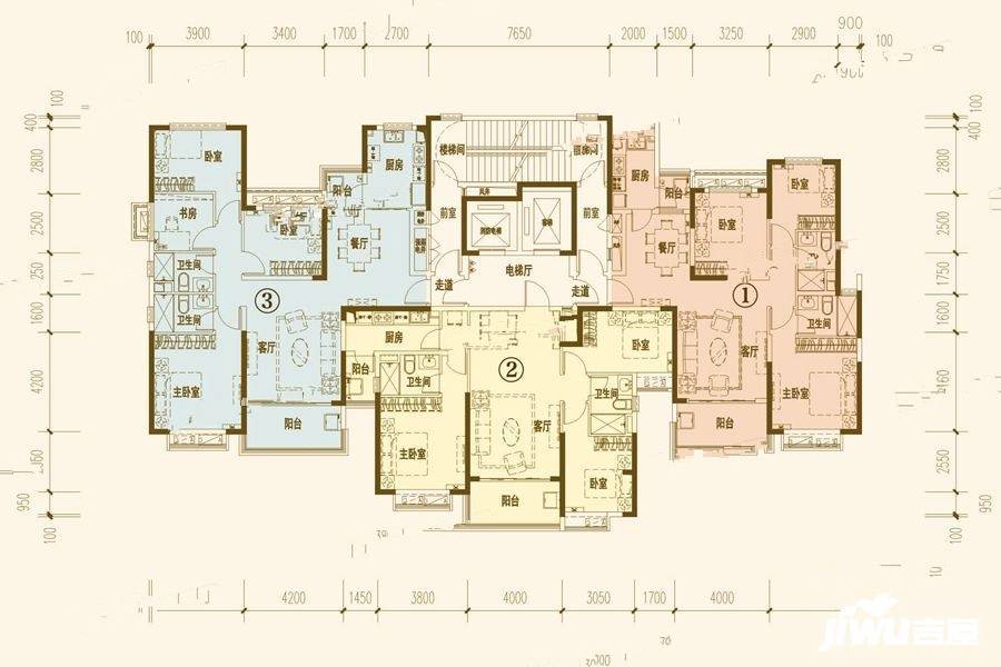 恒大翡翠华庭3室2厅2卫120.6㎡户型图