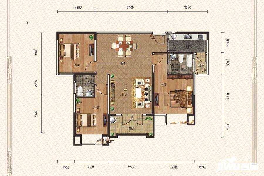 百洋明日城市3室2厅2卫123.1㎡户型图