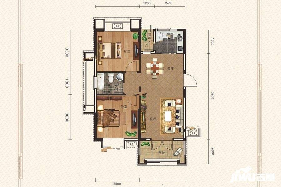 百洋明日城市2室2厅1卫87.6㎡户型图