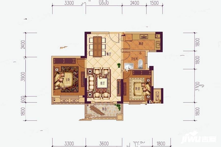 东唐滨江2室2厅1卫81.7㎡户型图