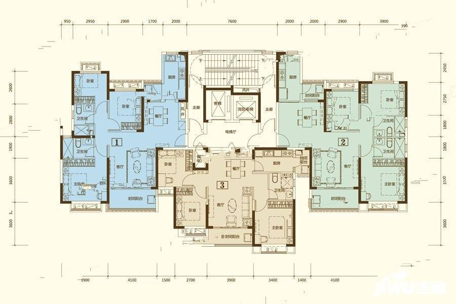 恒大御府3室2厅1卫100.2㎡户型图