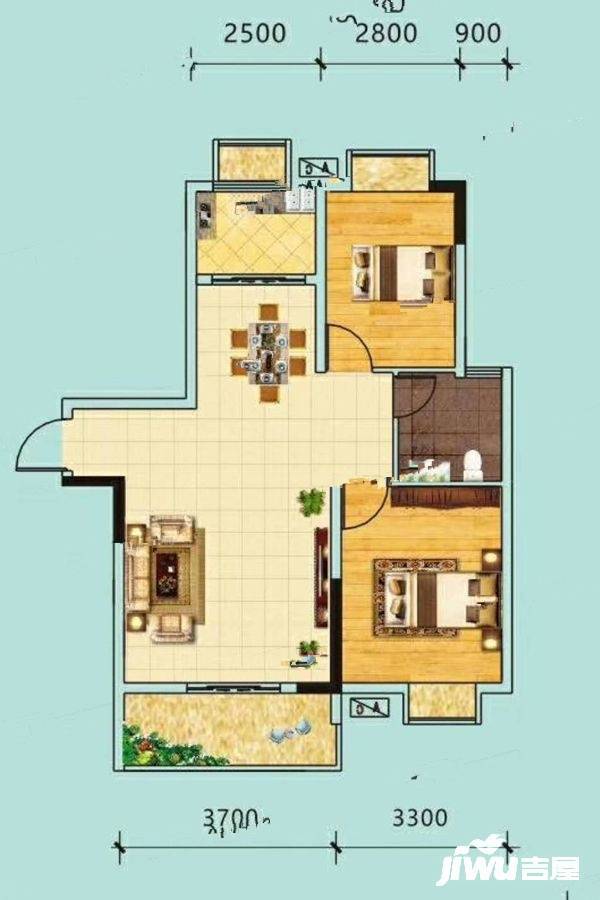 玉龙湾公园大道2室2厅1卫88㎡户型图