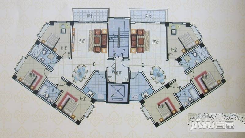 金色佳园3室2厅2卫121.4㎡户型图