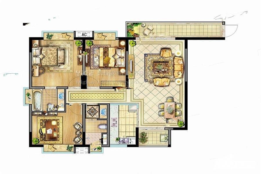 兴豪门3室2厅2卫118.7㎡户型图