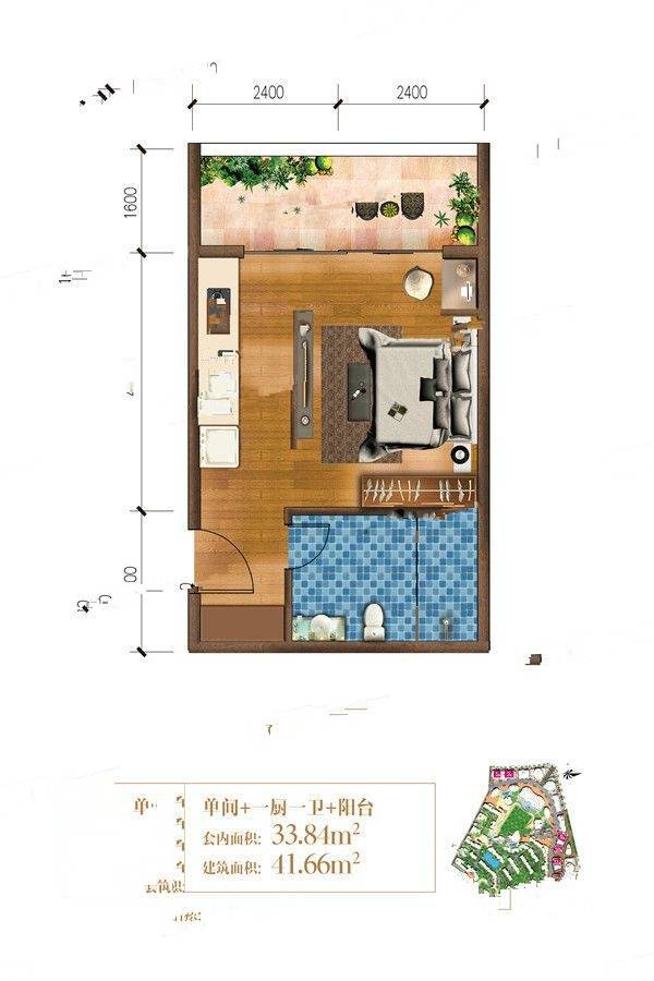 曼城1室0厅1卫41.7㎡户型图